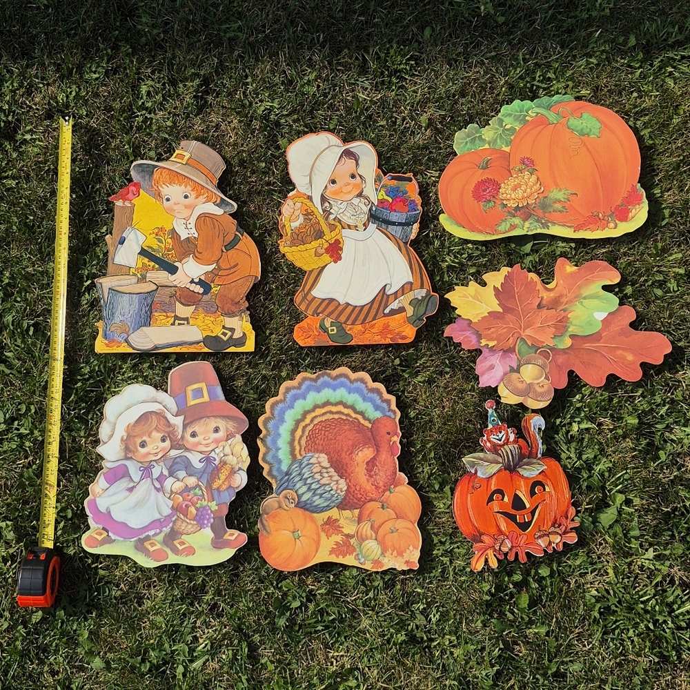 Thanksgiving and Fall Themed Vintage Cutout Decorations Lot of 7